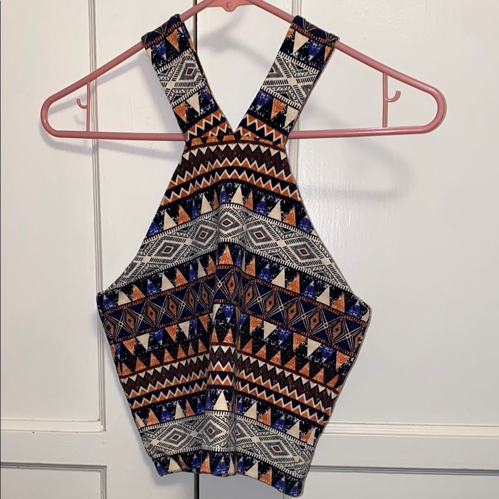 Forever 21 Large Orange and Blue Geometric Crop Top